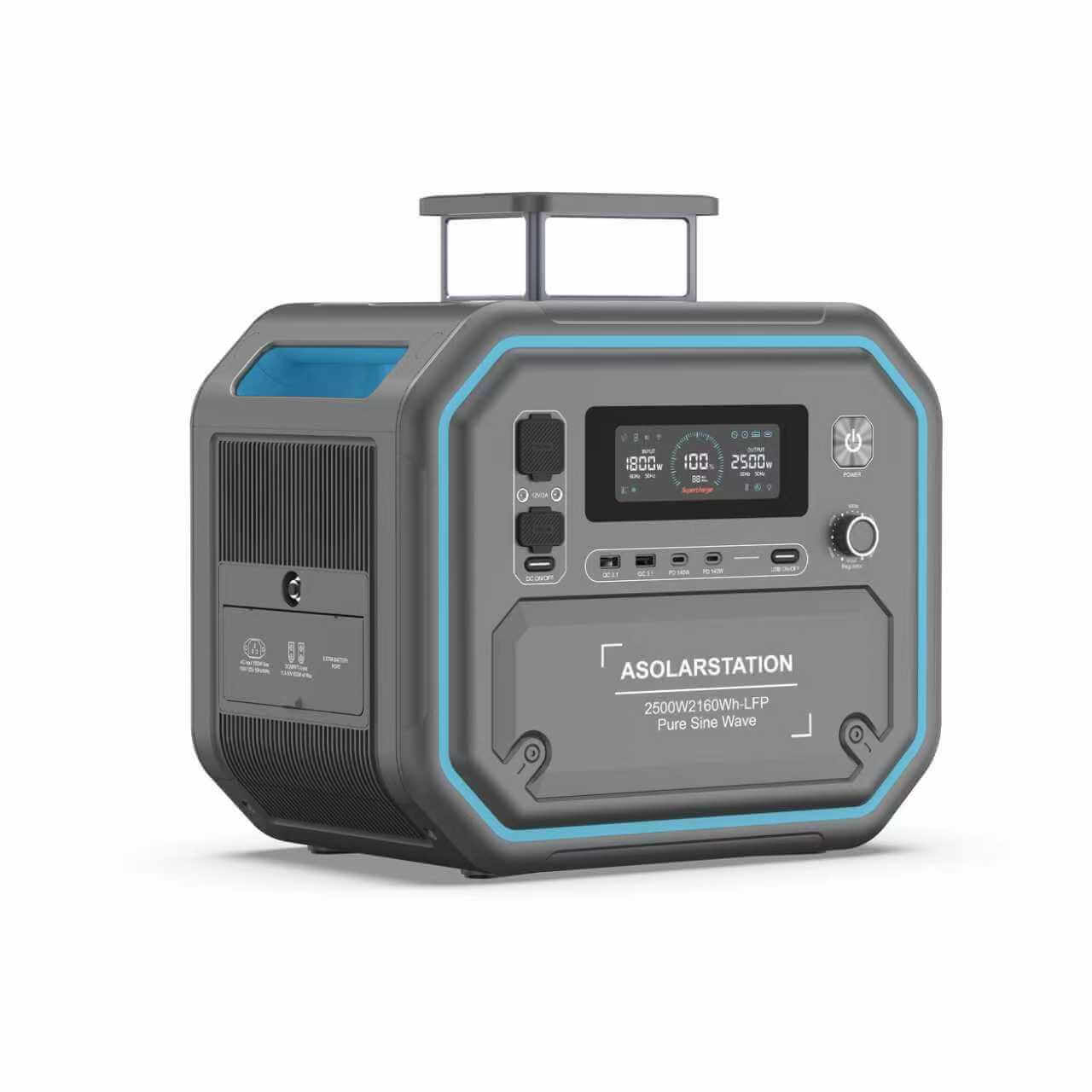 Portable power station with digital display on a white background