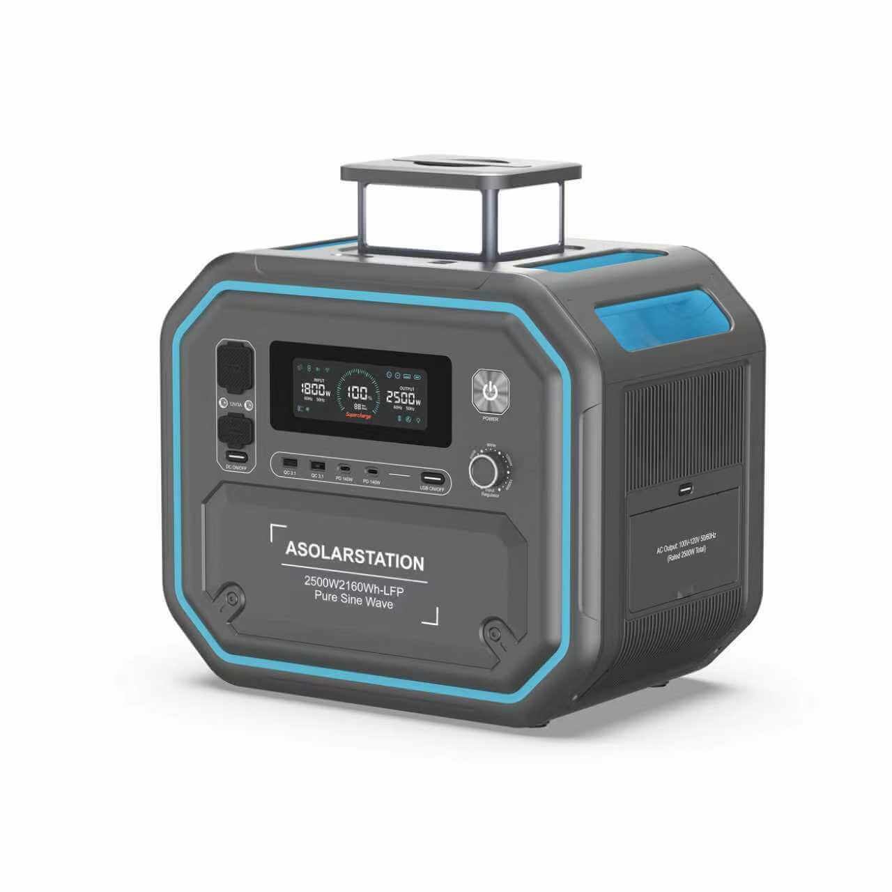 ASOLARSTATION AS2500 Pro portable power station front view on white background