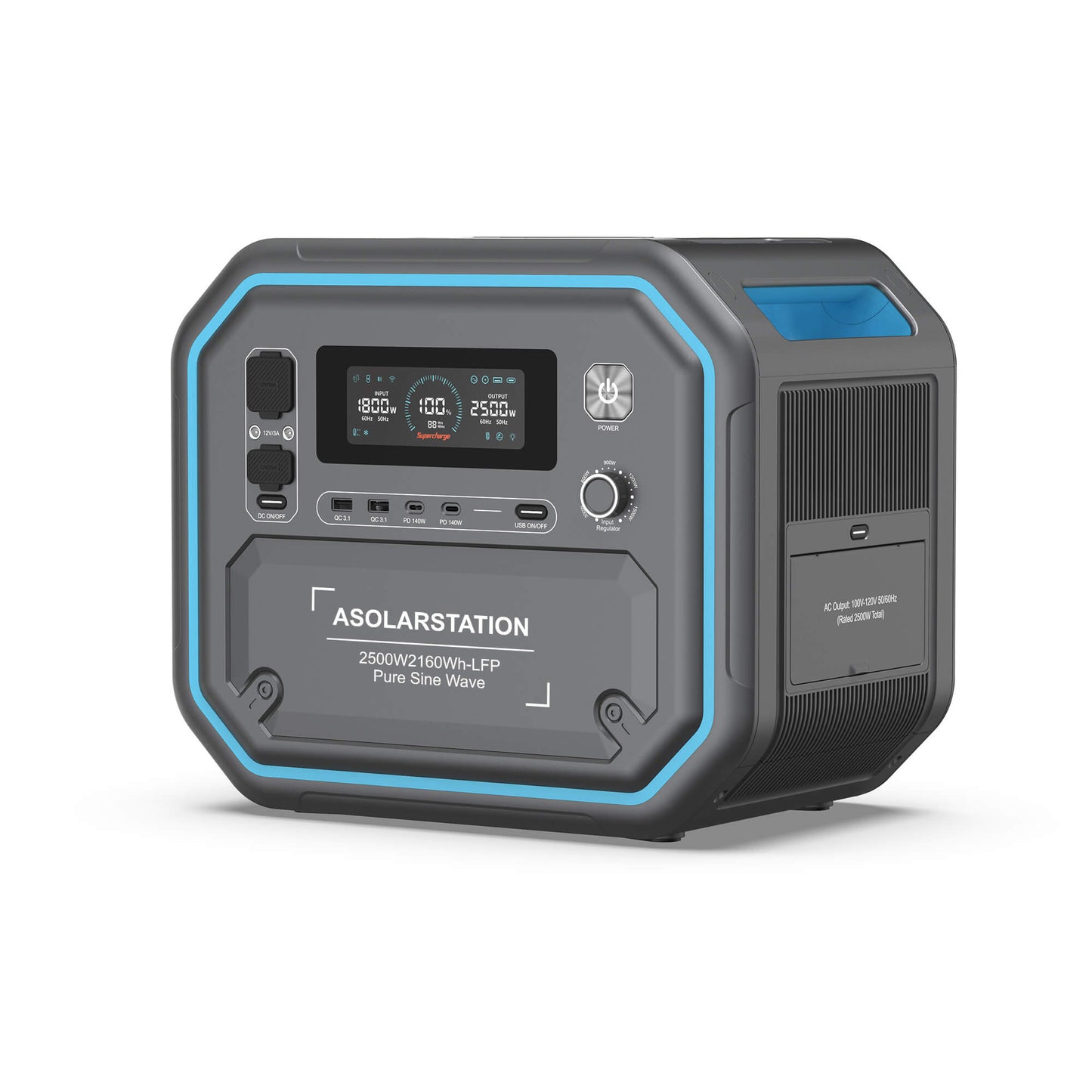 AS2500 Pro portable power station front view with digital display